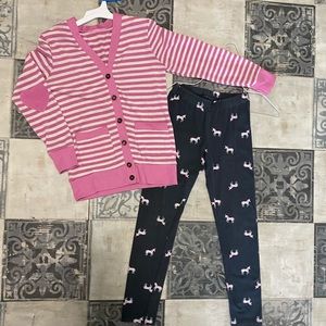 Outfit Pink Striped Cardigan with Unicorn Leggings Kids 7 - 8